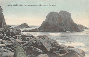 LION ROCK Near the Lighthouse, Newport, Oregon ca 1910s Hand-Colored Postcard