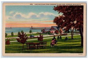 c1940's Lake Michigan From Simmons Island Park Kenosha Wisconsin WI Postcard 