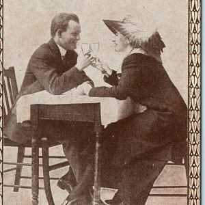 c1910s Funny Why Men Go Insane Dining with Woman Romance Comic Postcard A25