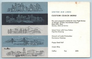 Postcard Airline Issued United Air Lines Custom Coach Dining Menu Ad Card D4