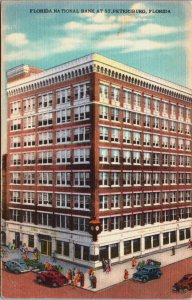 Florida National Bank At St Petersburg Florida Linen Postcard C118