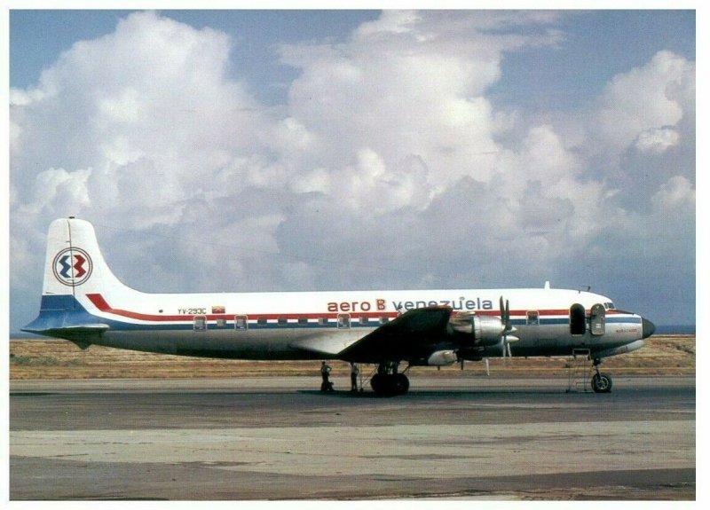 Aero B Venezuela MDC Douglas DC 6A Airplane at Caracas Postcard 1982