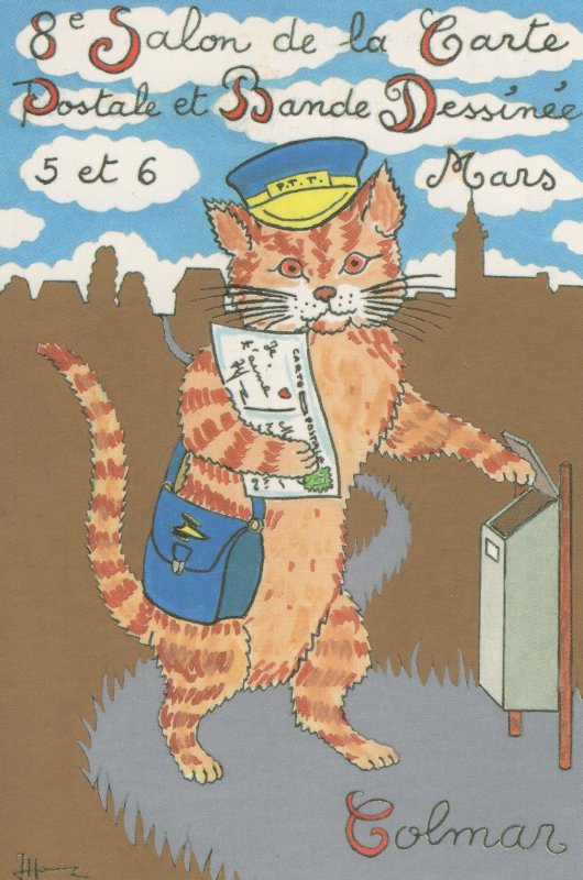 1988 French Cat As Postman France Post Exhibition Ltd Postcard