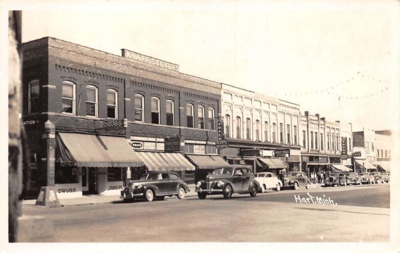 Hart Michigan Business District Street Scene Real Photo Postcard AA71330