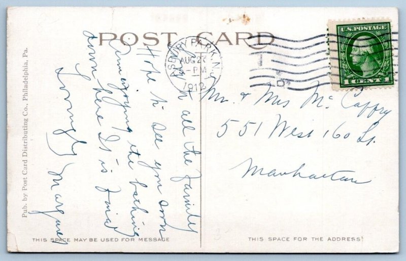 1912 BOAT HOUSE on DEAL LAKE ASBURY PARK NJ LAUNCHES SIGN POSTCARD