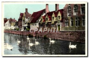 Old Postcard Belgium Bruges Quai Vert House pelican