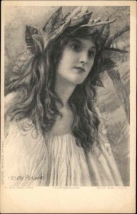 Beautiful Woman Paganism Nature Crown of Leaves Henry Ryland c1910 Postcard