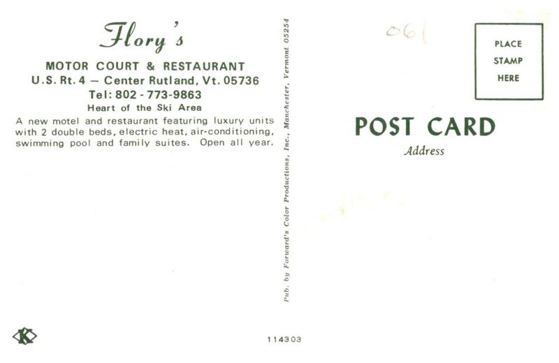 Vermont  Rutland , Flory's Motor Court and Restaurant