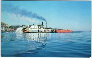 c1950s LeClaire IA Lone Star Steam Tow Boat Mississippi Quad Cities Postcard A89