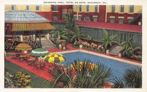 Savannah Georgia~Hotel De Soto Swimming Pool~Flowers & Trees~Picnic Tables~1940s