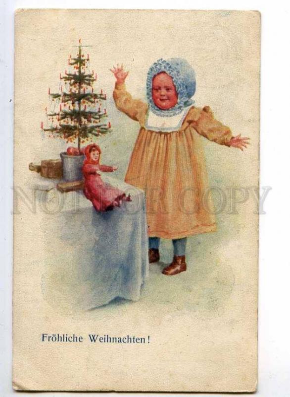 240190 X-MAS Christmas Tree DOLL & Little Girl Vintage PC