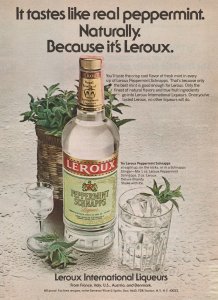 1979 Color Print Ad, Leroux Peppermint Schnapps, Tastes like real peppermint