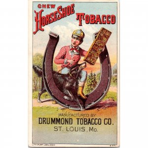 HORSESHOE TOBACCO - Drummond Tobacco Co St Louis - Jockey - Victorian Trade Card