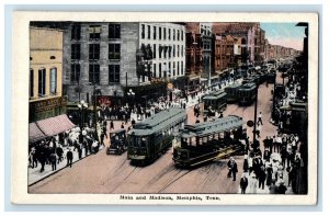 c1920's Trolley, Business Section Main and Madison Memphis Tennessee TN Postcard