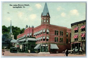 1914 The Adna Brown Hotel Restaurant Building Springfield Vermont VT Postcard