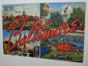 Vintage 1940s GREETINGS FROM BALTIMORE Maryland 4 scenes Postcard