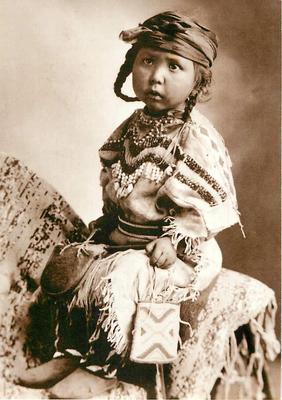 Blackfoot Native Girl with Cornhusk Bag in c.1900 Moder