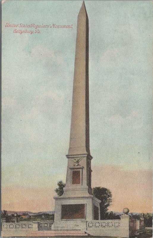 Postcard United States Regulars' Monument Gettysburg PA