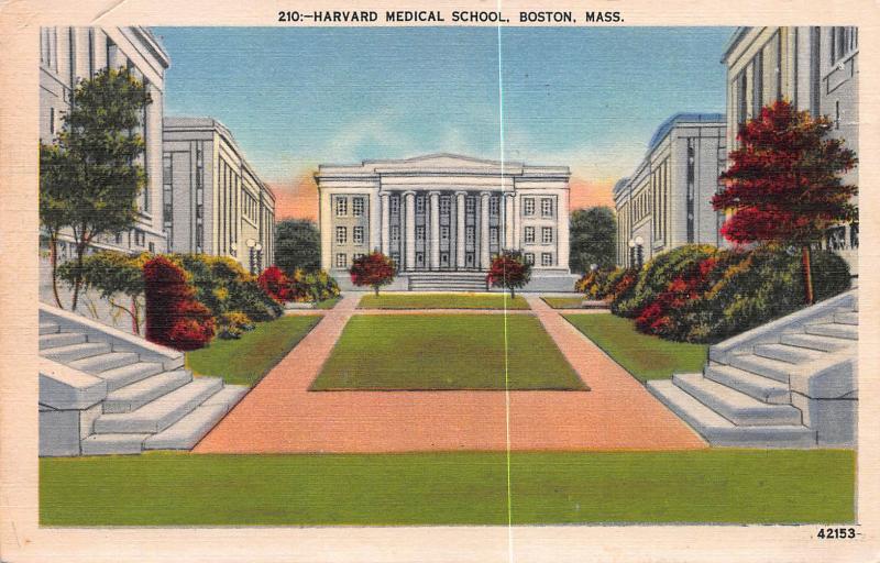 Harvard Medical School, Boston, Mass., Early Linen Postcard, used in 1939