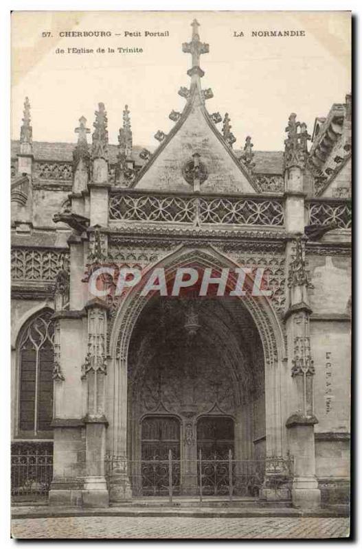 Old Postcard Cherbourg Small Portal & # 39eglise of Trinite