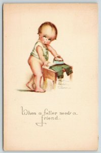 Ruth Welch Siver~Little Boy Irons Pants~When A Feller Needs a Friend~c1914 PC 