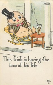 Signed Artist Postcard George Brill Gink Anthropomorphic Egg Person Cocktail