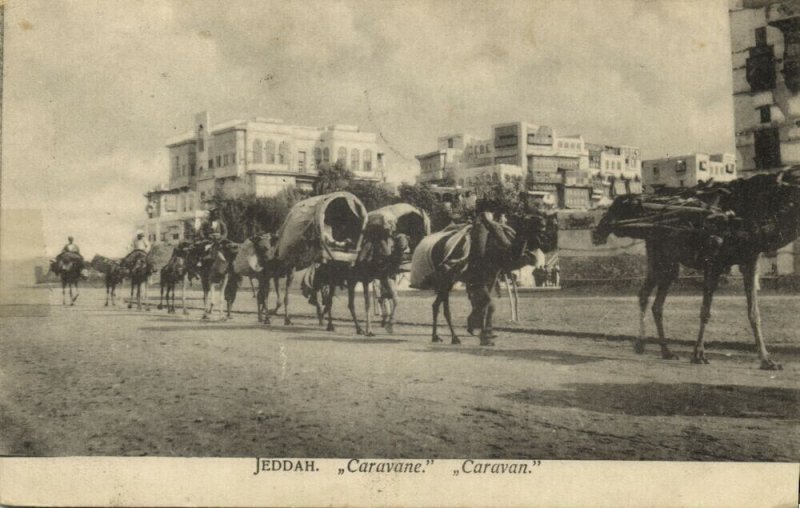 saudi arabia, JEDDAH DJEDDAH جِدَّة, Camel Caravan (1910) Postcard