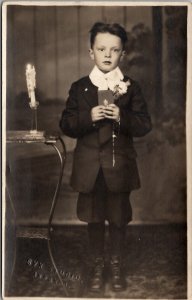 RPPC Akron Ohio Darling Young Boy First Communion Syx Studio  Postcard X3