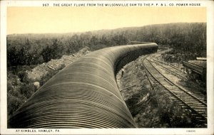 Hawley PA Penna Kimbles Great Flume PP & L RR Co Powerhouse Vintage Postcard