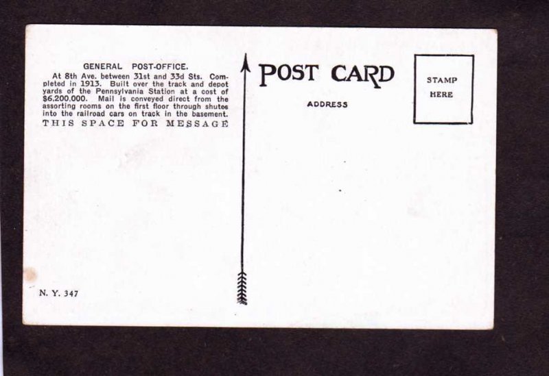 NY US General Post Office New York City Postcard