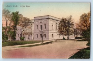 Ames Iowa IA Postcard Library I.S.C Iowa State College Building Hand-Colored