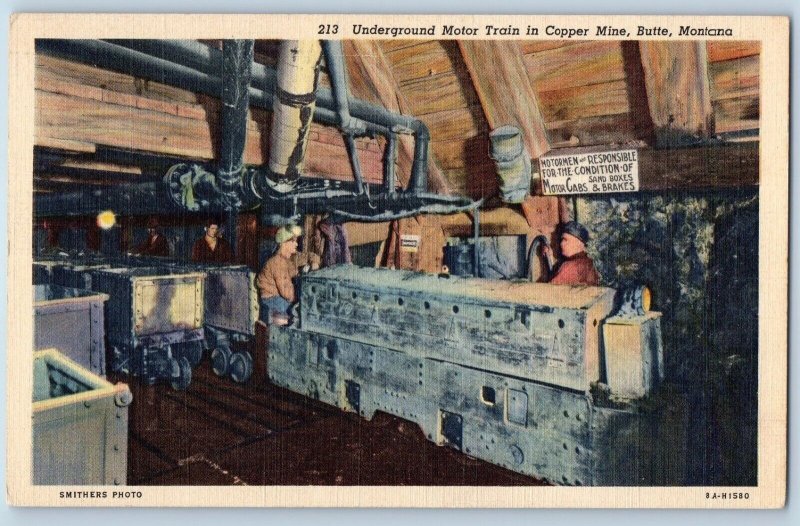 Butte Montana MT Postcard Underground Motor Train In Copper Mine Interior View