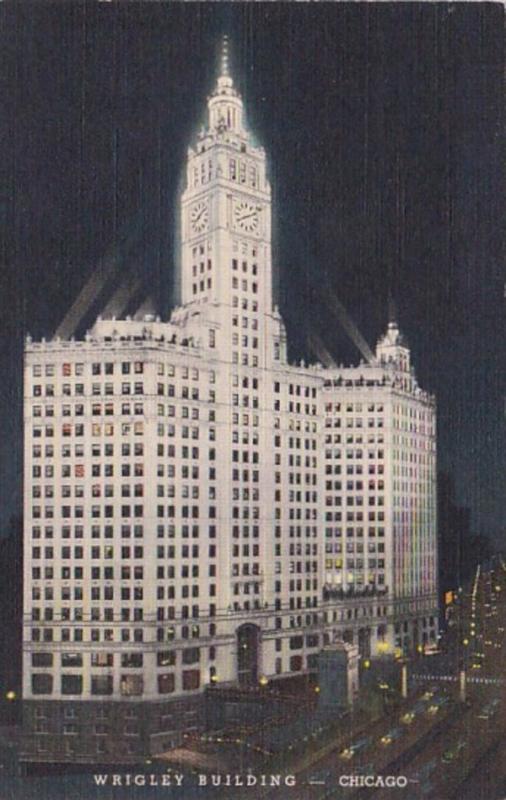 Illinois Chicago Wrigley Building At Night Curteich