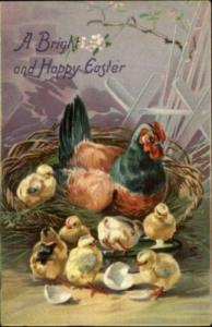 Tuck Easter Chicken Chicks Basket Embossed c1910 Postcard