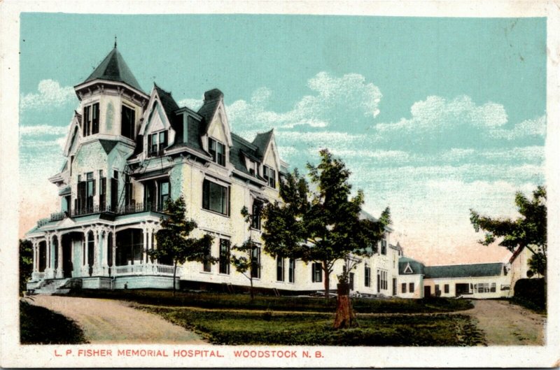 Postcard NB Woodstock L.P. Fisher Memorial Hospital 1920s K43