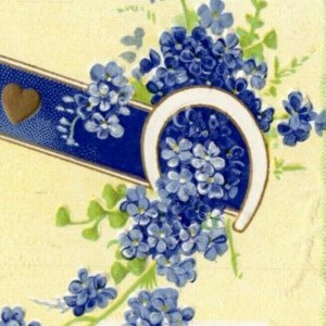 Postcard Birthday Best Wishes - blue Forget-me-not Horseshoe 