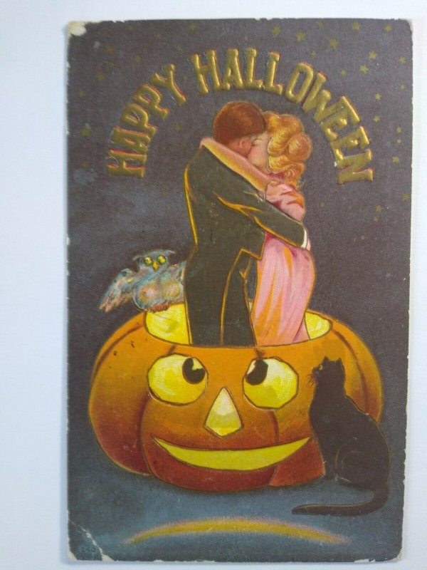 Halloween Postcard Kissing Couple Sanders 1909 Series 240 Syracuse NY Vintage 