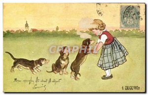 Postcard Old Dog Dogs Bassets Child