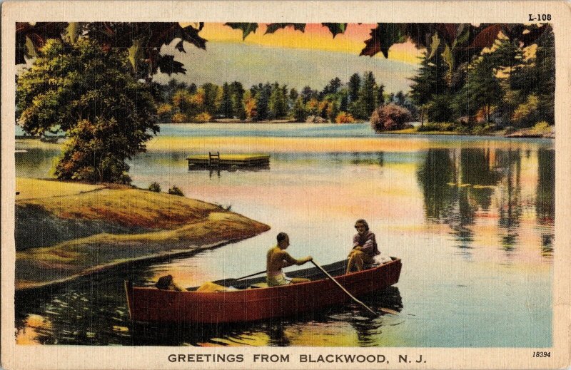 Greetings Blackwood New Jersey NJ Vintage Linen Postcard Cancel 1c Stamp WOB PM 