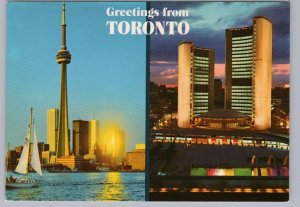 CN Tower And City Hall, Toronto, Ontario, Chrome Split View Postcard #2