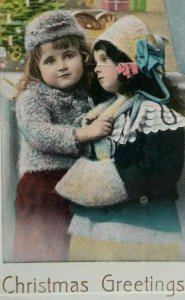 Christmas Postcard Gel Color Image Girls Xmas Tree Saxony 1261/6 Unused