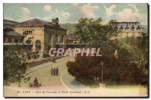 Postcard Old Lyon Perrache station and Hotel Terminus