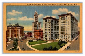 Postcard WA County-City Building Smith Tower Frye Hotel Seattle Washington 