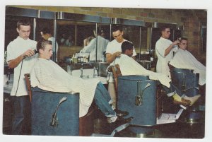 P2324,  vintage postcard learning barbering trade, haircuts boys town nebraska