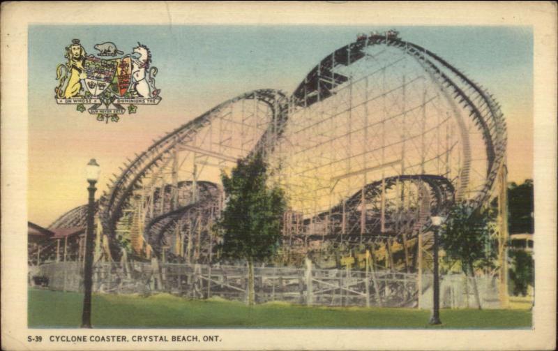 Crystal Beach ON Cyclone Roller Coaster c1940 Postcard