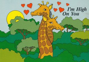 Giraffe I Am High On You Comic Humour Postcard