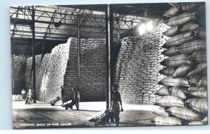 *Sugar Mill Factory Workers Stacking Bags Raw Sugar Fiji Vintage Postcard C51