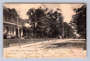 TROLLEY ON CHERRY STREET VICKSBURG MISSISSIPPI POSTCARD 1906