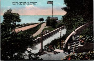Vintage Postcard Looking Towards the Stadium, Lake Park, Milwaukee, WI Ji-1