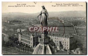 Lyon Old Postcard Old Church of Our Lady of Fourviere Statue of & # 39immacul...